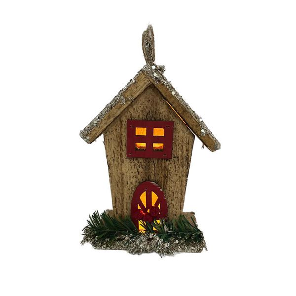 Casinha Natalina Marrom Com Gliter Dourado Led