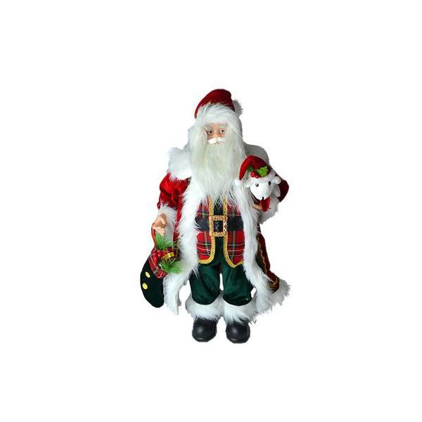 Papai Noel em Pé Casaco Xadrez com Ursinho 60cm
