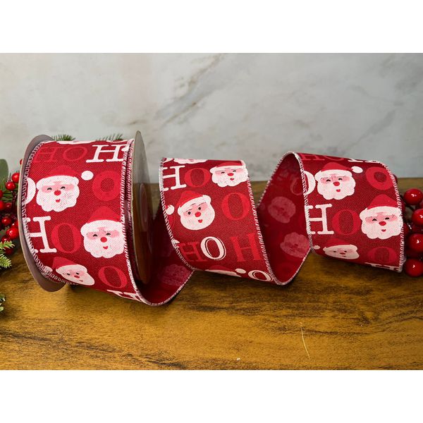 Fita Natalina Aramada 6,3cm Vermelho Hoho Noel 9,14m