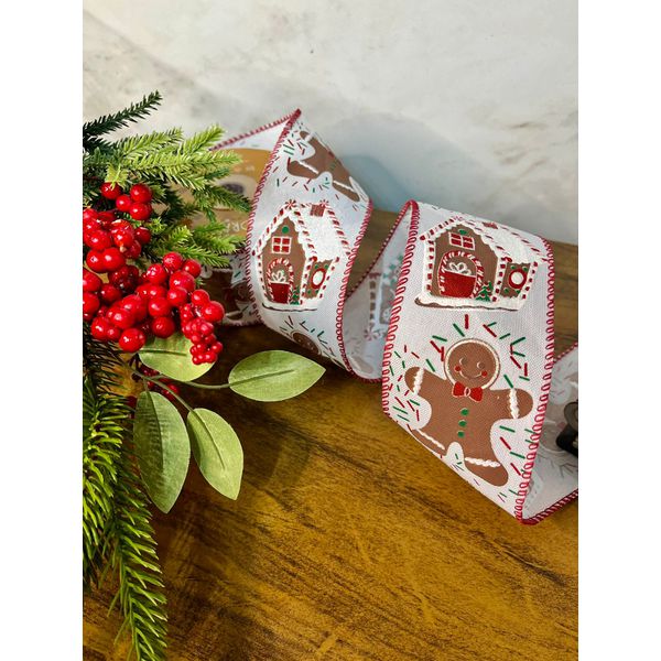 Fita Natalina Aramada 6,3cm Ginger Boneco Confeiteiro 9,14m