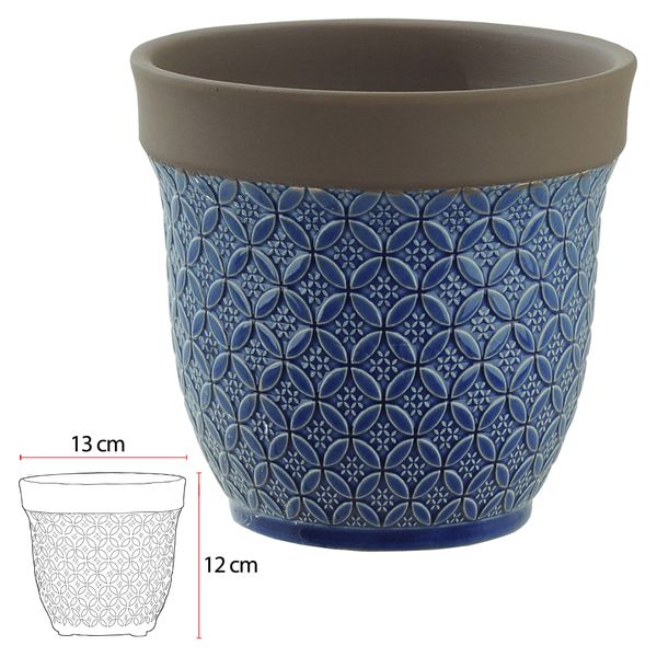 Vaso Cerâmica Texturizado Azul e Bege 12cm 
