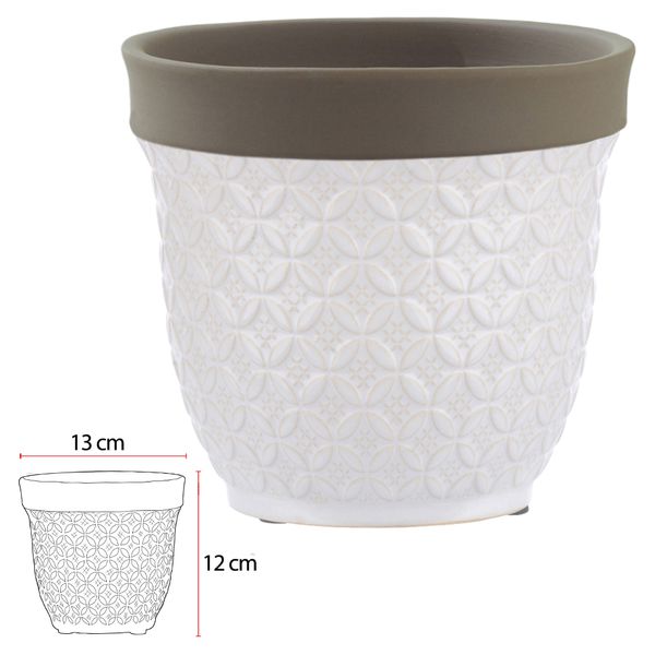 Vaso Cerâmica Texturizado Branco e Bege 12cm