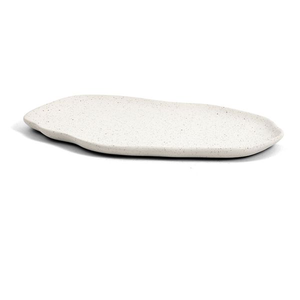 Bandeja Em Cerâmica Formato Orgânico Off White 30cm