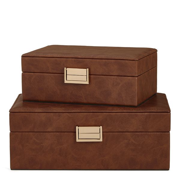 Conjunto De Caixas Organizadoras Decorativas Em Pu Marrom