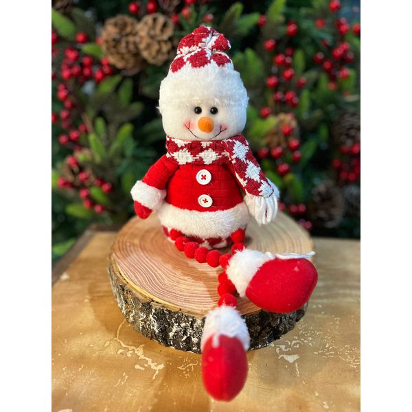 Boneco de Neve Natal Sentado Vermelho e Branco 40cm