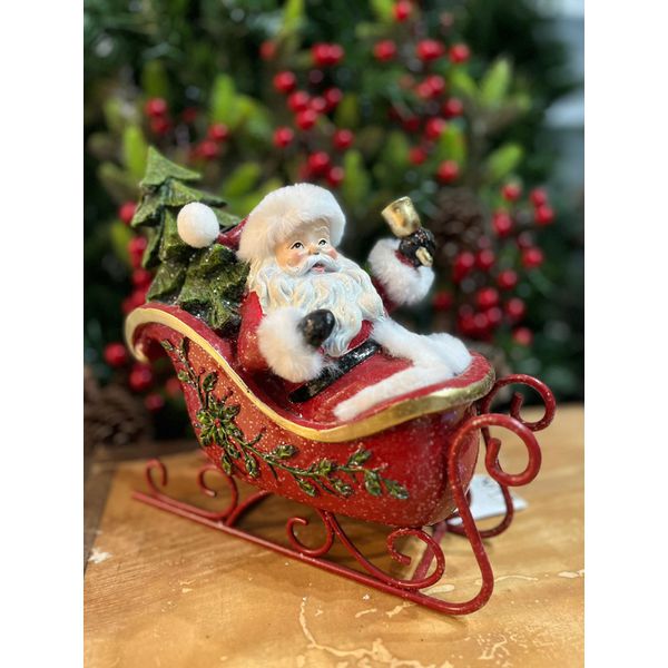 Papai Noel No Trenó Em Resina Com Pinheiro Cromus Natal