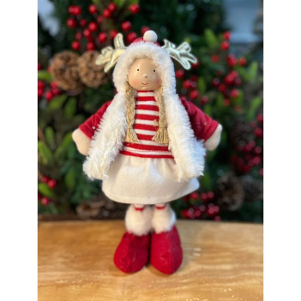 Boneco Natal Menina Em Pé Vermelho E Branco Roupinha Luxo