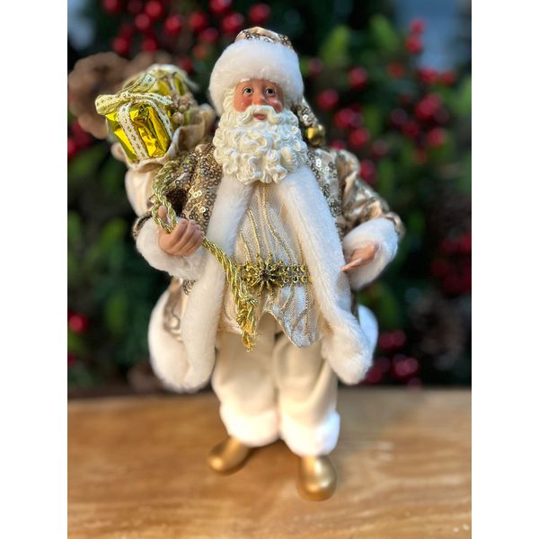 Papai Noel Champagne Com Dourado Saco Presentes 28cm Natal