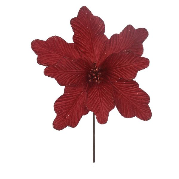 Flor Natalina Bico De Papagaio Vermelho Veludo Brilho