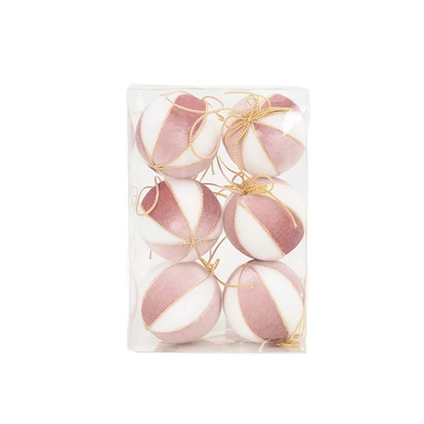 Jogo 6 Bolas De Natal Veludo Branco E Rosa 8cm Cromus Natal