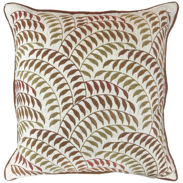 Almofada Linho Cru Bordado Terracota 52x52cm