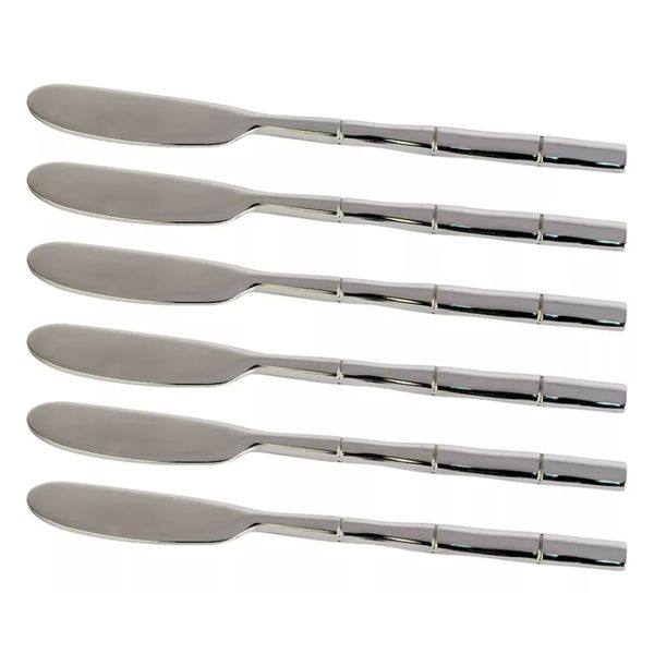 Jogo 6 Espatulas Steel Wood Aco Inox Cabo Estilo Bambu