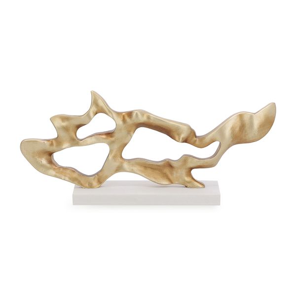 Escultura Decorativa em Poliresina Dourado com Base Branca
