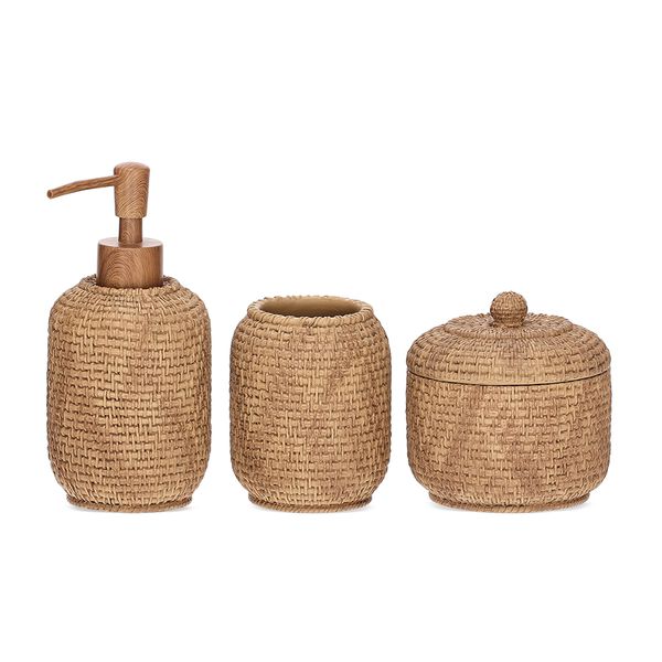 Kit Lavabo em Polirresina Rattan 3 Peças Marrom Mart