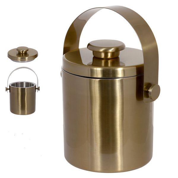 Balde Para Gelo Com Alça Aço Inox Dourado 1,5l