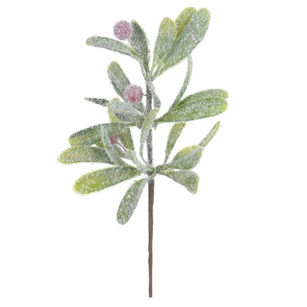 Galho Decorativo Natal Pick Folha Nevado Verde 24cm