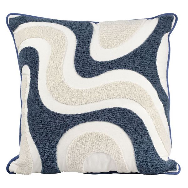 Almofada Sarja Off Com Bordado Orgânico Em Azul Decortextil