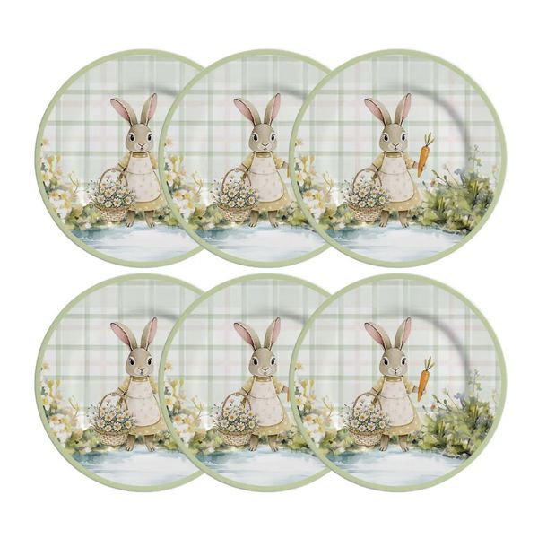 Jogo 6 Pratos Sobremesa em Cerâmica Betânia Páscoa 21cm Alleanza