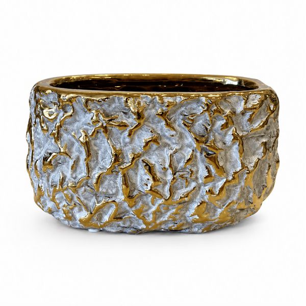 Cachepot Decorativo Cerâmica Dourado e Cinza 19cm