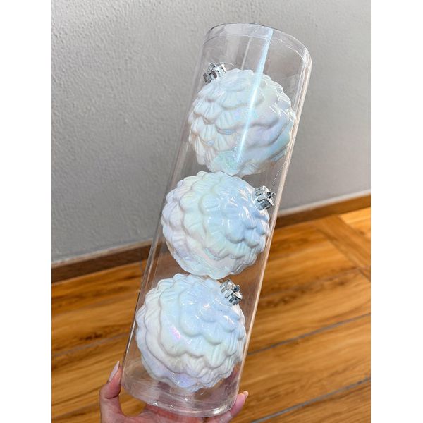Tubo 3 Bolas De Natal Decoradas Branco Fruta Cor 12cm
