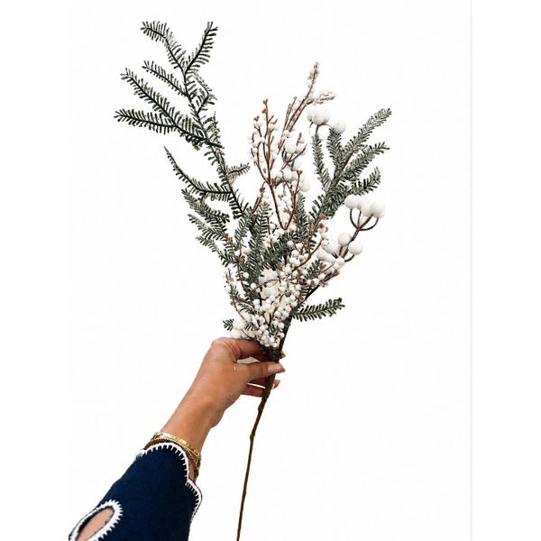 Galho Natalino Grande Verde Berry Branco 67cm