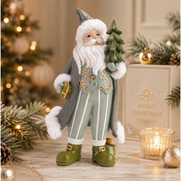 Papai Noel Verde Mint De Resina Decoração Natal Luxo