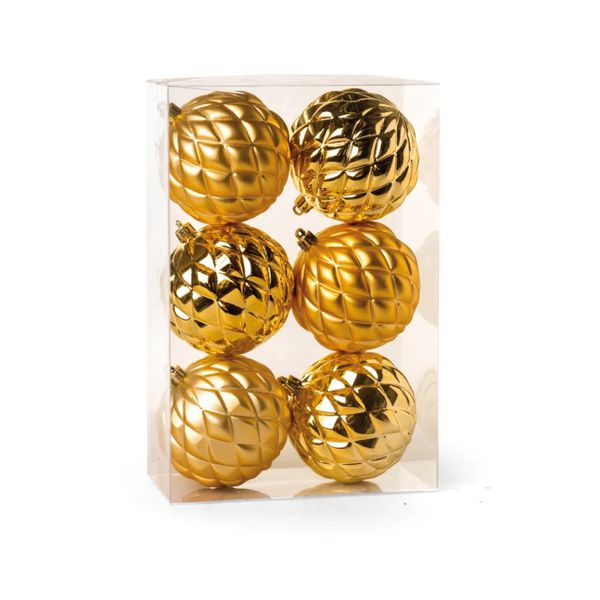 Jogo 6 Bolas Losango Dourado 8cm Cromus Natal Fosco E Brilho