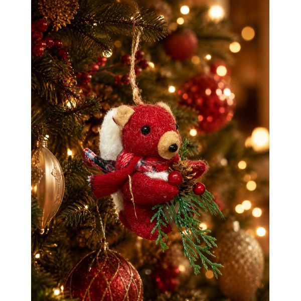Enfeite Natal Esquilo Em Pé Pendurar Cachecol Vermelha 10cm