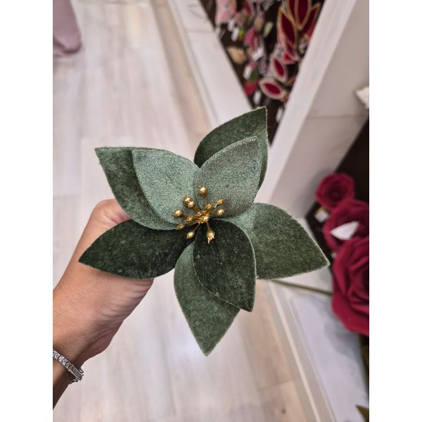 Flor Natalina Bico De Papagaio Veludo Verde Berry Dourado