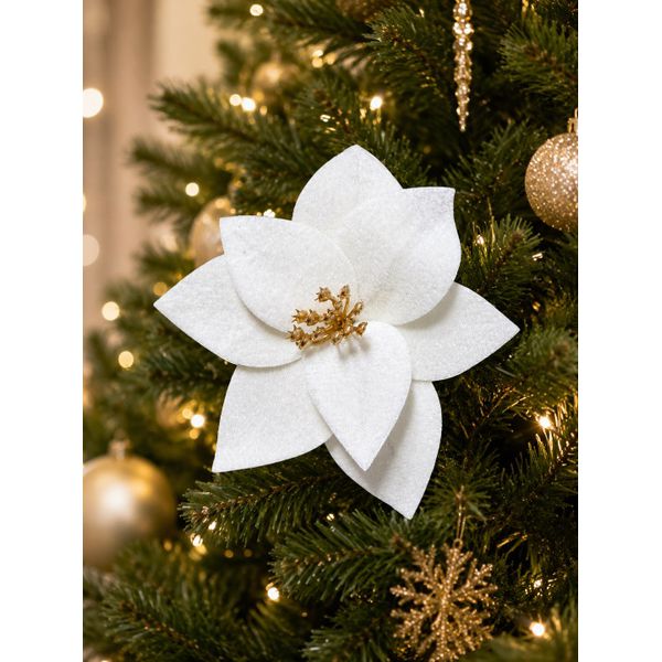 Flor Natalina Bico De Papagaio Veludo Off Whit Berry Dourado