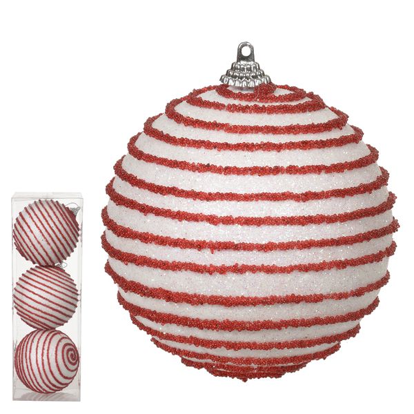 Jogo 3 Bolas De Natal Glitter Branco Vermelho 10cm Natal