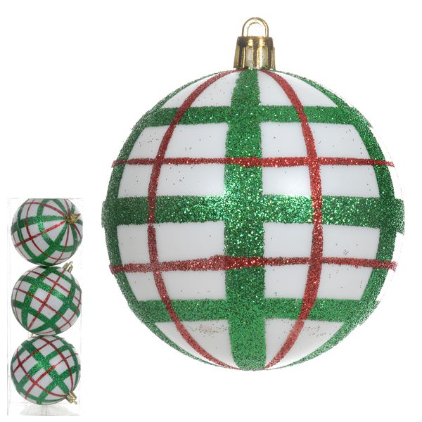 Jogo 3 Bolas de Natal Decorada Colorido 8cm