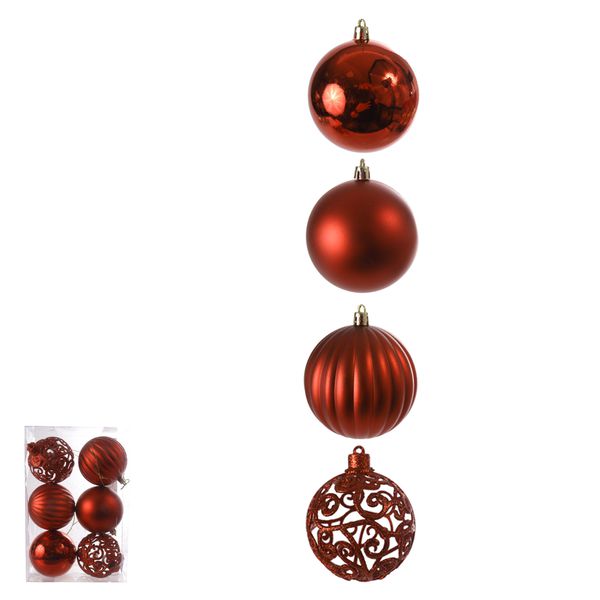 Jogo 6 Bolas De Natal Vermelho Com Brilho E Texturizada 8cm