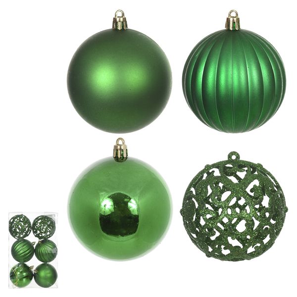Jogo 6 Bolas De Natal Verde Com Brilho E Texturizada 8cm