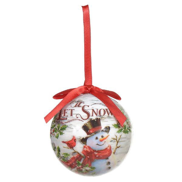 Jogo 2 Bolas Decorada Boneco de Neve Colorido 7,5cm Natal
