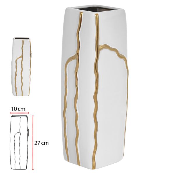 Vaso Decorativo Cerâmica Branco com Dourado 27cm