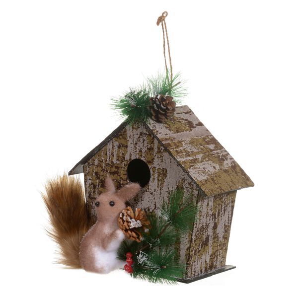 Enfeite Natal Casa com Esquilo Pendurar Bege 21cm