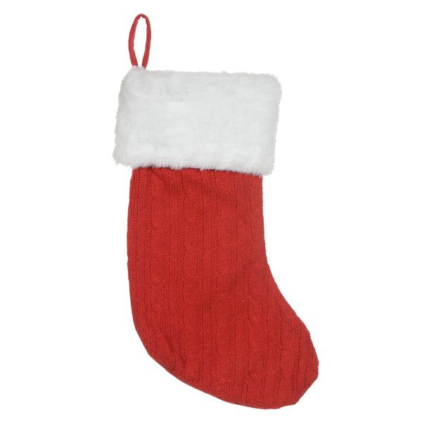 Meia Bota Natalina Trico Enfeite De Natal Vermelho e Branco 40cm