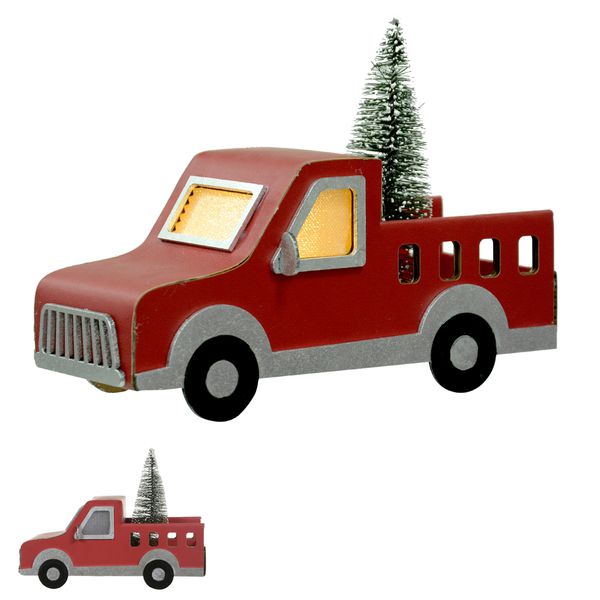 Carrinho Papelão Decorativo Pinheiro com Led Vermelho 