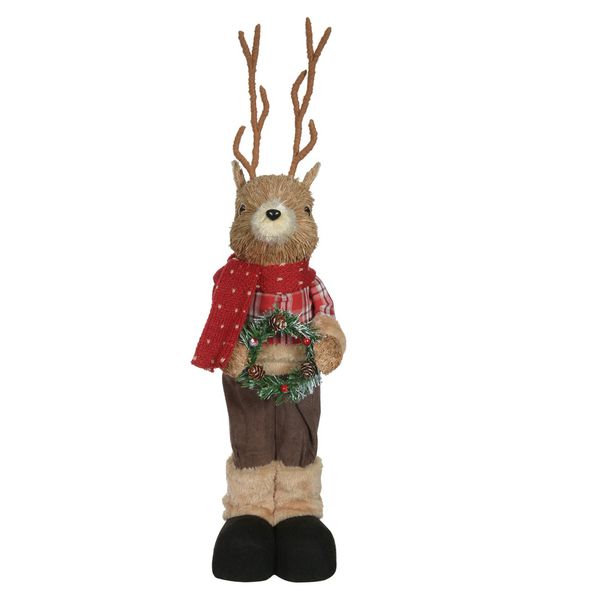 Rena Natal em Pé com Casaco e Cachecol Vermelho 53cm