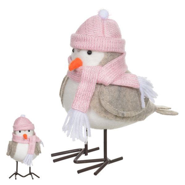 Pássaro Decorativo Natal Rosa com Gorro Tricot