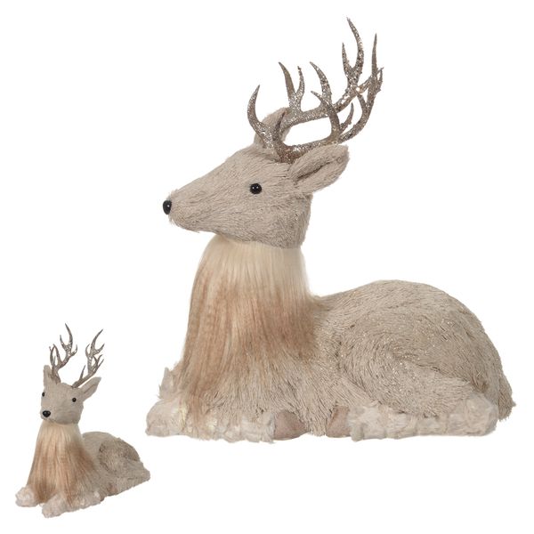 Rena Natal Deitada Sisal Bege 34cm
