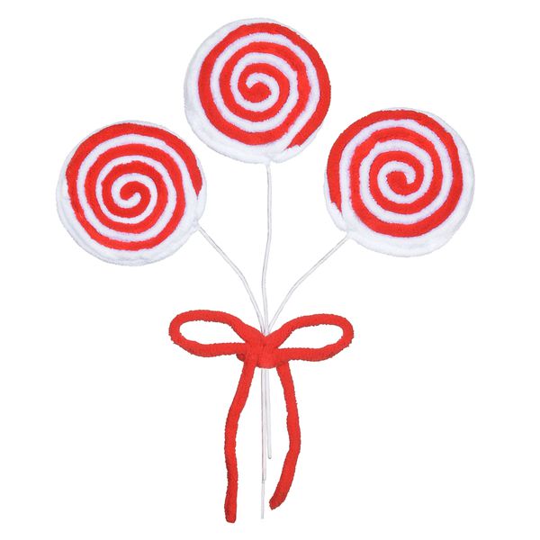 Galho Pick Pirulitos Enfeite Natal Branco Vermelho 30cm