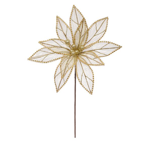 Flor Natalina Poinsetia Dourada Com Brilho