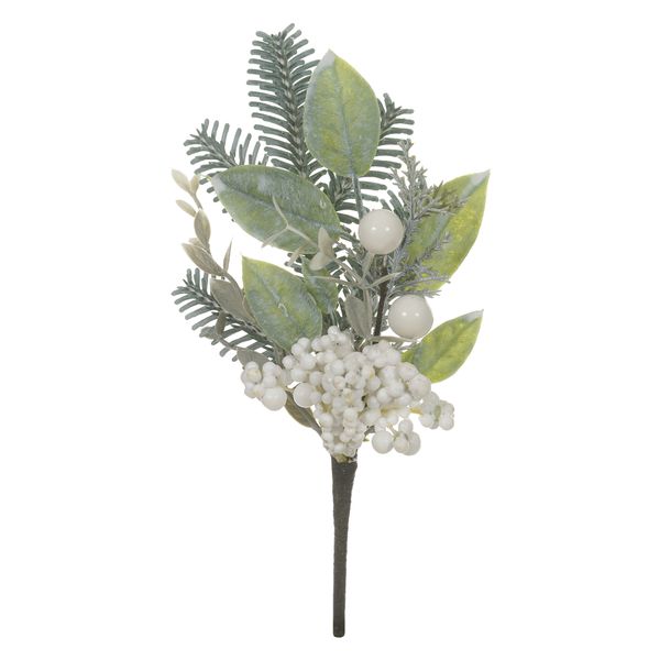 Galho Natalino Verde E Branco 21cm Berry Natal Decoração