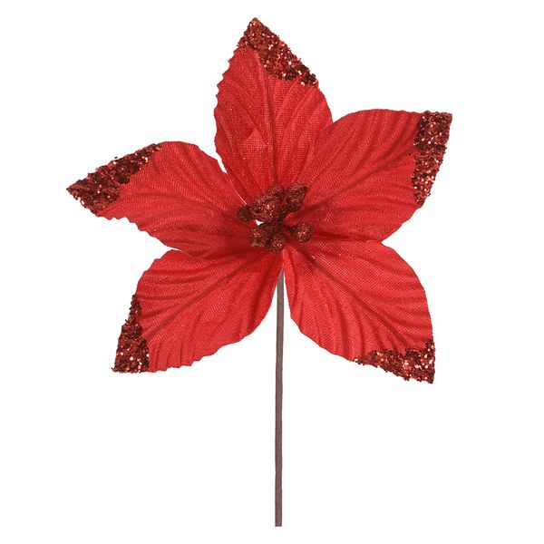 Flor Natalina Bico De Papagaio Vermelho Veludo Brilho