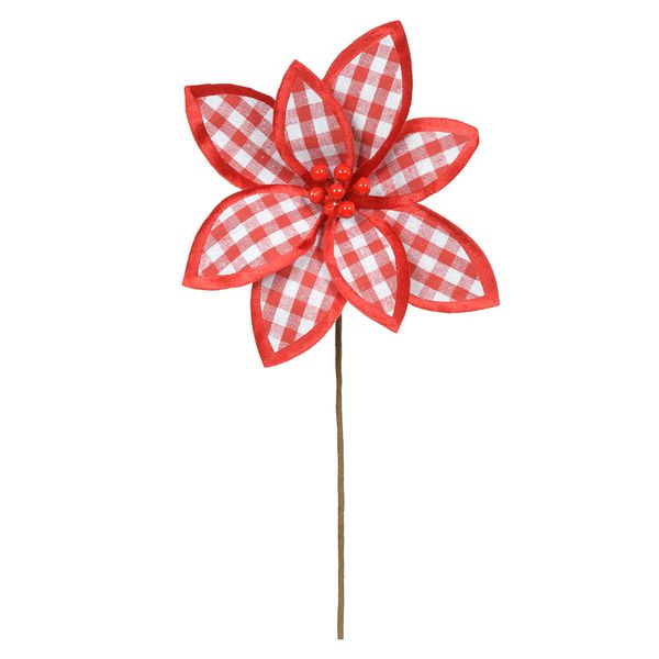 Flor Natalina Poinsetia Xadrez Vermelho E Branco
