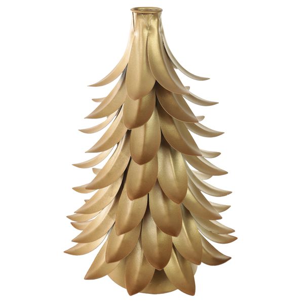 Castiçal Dourado Pinheiro Natal 27cm