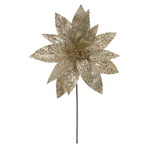 Flor Natalina Poinsetia Champagne Luxo Brilho Natal