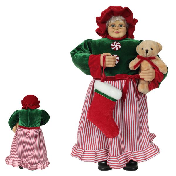 Enfeite Mamãe Noel Ursinho em Pé 45cm Vermelho e Verde
